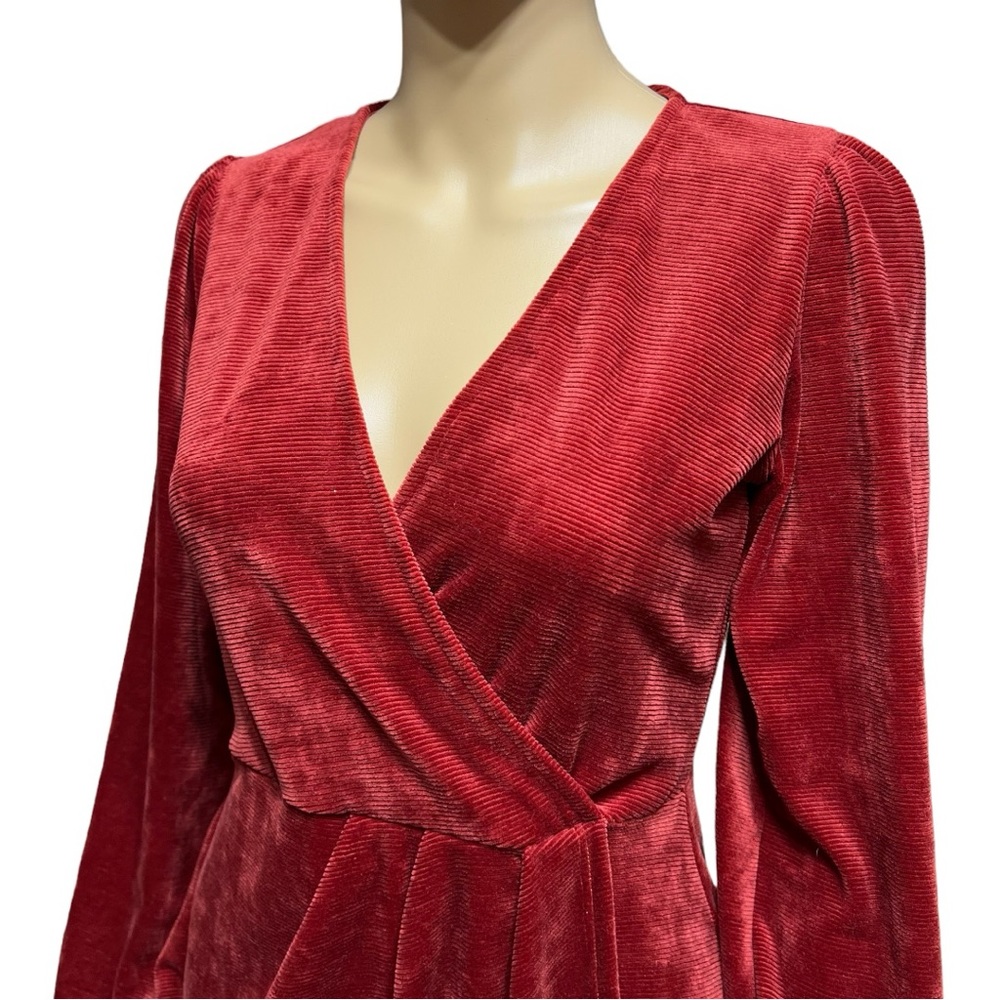 BLUE BLUSH Red Terracotta Dress Women's Sz Medium Long Sleeve Christmas New Year - Picture 3 of 7